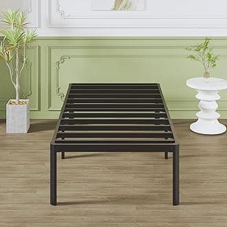 High Metal Bed 90 x 200 cm with Round Legs, 46 cm Height Bed Frame Single Bed with High Metal Slatted Frame, Black