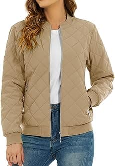 TACVASEN Women's Diamond Quilted Jackets Full Zip Winter Bomber Jacket Padded Coats Casual Warm Jacket with Pockets