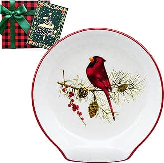 Christmas Spoon Rest - Cardinal Christmas Decorations, Red Christmas Decor Kitchen Utensils Holder for Stove Top, Affordable Christmas Gifts w Greeting Card - Ready Made Gift Boxes, Last Minute Gifts