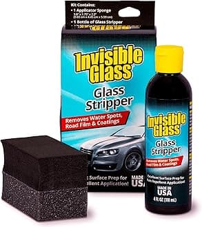 Invisible Glass 91411 Glass Stripper – Hard Water Spot Remover – Strips Coatings, Waxes, Oils & Road Film – Preps Windshields for Rain Repellent & Ceramic Coating – 4 Fl Oz
