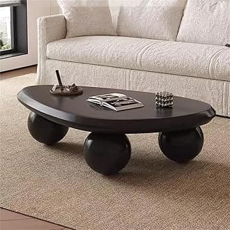 Irregular Modern Wood Cloud Shape Coffee Table With 3 Ball Legs for Living Room Bedroom, Black