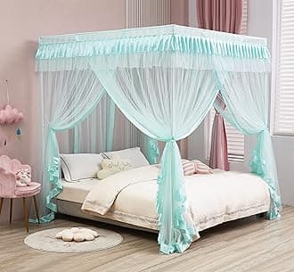 4 Corners Post Canopy Bed Curtains for Girls Kids Gift (Full, Sky Blue)