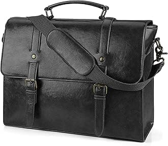 Leather Mens Messenger Bag Vintage 15.6 Inch Waterproof Leather Laptop Briefcase Large Satchel Shoulder Bag Retro Office College Computer Laptop Bag, Black