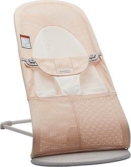 BabyBjörn Bouncer Balance Soft, Light Grey Frame, Mesh, Pearly Pink/White (005142US)