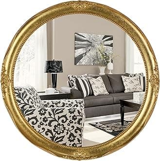Funerom Vintage Decorative Wall Mirror Hanging Mirror Round (Gold 16 inch)