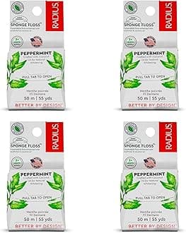Radius Peppermint Dental Floss 55 Yards Vegan & Non-Toxic Oral Care Boost & Designed to Help Fight Plaque Clear - Pack of 4