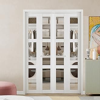 BARNER HOME Bifold Door, 3-lite Clear Glass Closet Door for 48"x 80" Opening, Folding Doors with Hardware Kits, MDF, White Multifold Interior Doors