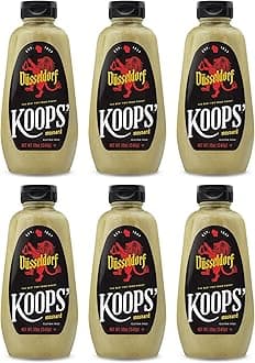 Koops' Dusseldorf Mustard – German-Style Bratwurst Mustard, Gluten-Free, Kosher, Made in USA, From Quality Mustard Seeds, Creamy and Traditional Bavarian Mustard – 12 Oz, Pack of 6