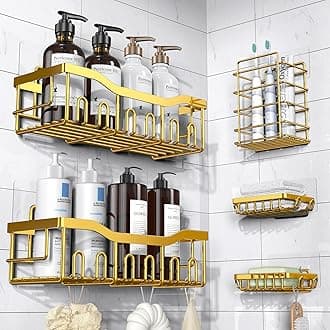 Eudele Shower Caddy 5 Pack,Adhesive Organizer For Bathroom Storage&Home Decor&Kitchen,No Drilling,Large Capacity,Rustproof Stainless Steel Organizer,Shower Shelves Inside