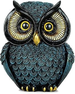 Artpaul Owl Statue Home Decor Small Owl Figurines Shelves Decorations for Home Office Living Room Decor Gifts for Owl Lovers (Blue)