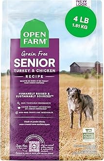 Open Farm, Grain-Free Dry Dog Food for Senior Dogs, Complete & Balanced Kibble to Support Joints & Mobility, Sustainably & Ethically Sourced Ingredients, Chicken & Turkey Recipe for Seniors, 4lb Bag