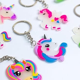 24 x Unicorn Glow in the Dark Keyrings for Girls Party Bag Fillers, Toys for Girls Party Bags, Kids Unicorn Themed Keychain, Pack of 24