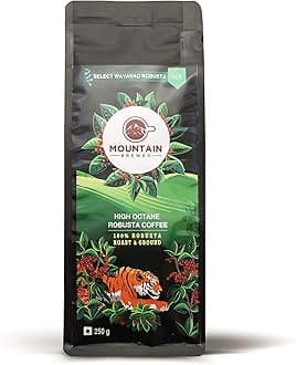 MOUNTAIN BREWED Premium Robusta - 100% Robusta | Medium Roast & Ground | 250g Re-sealable Pouch