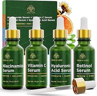 TREE OF LIFE BEAUTY Advanced Regimen - 4 Oz - Niacinamide Serum (Refine) + Vitamin C Serum (Brightens) + Retinol Serum (Smooths) + Hyaluronic Acid Serum (Hydrates) - Face Serums - Skin Care Set