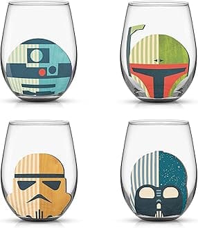 JoyJolt Star Wars™ Helmet Hues Tumblers Stemless Glasses. Set of 4 Large 19oz Glass Drinking Glasses, Wars Kitchen Gifts and, Collectibles for Adults, HH681
