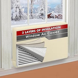 21"Lx15"Hx3.5"D Indoor Air Conditioner Cover for Window Units, 3 Layers Insulation AC Cover for Inside Wall Unit with Aluminum Foil and 2mm Foam, Windproof Window Air Conditioner Cover Inside, Beige
