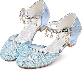 Furdeour Girls Dress Shoes Princess Crystal High Heels Closed Toe Party Wedding Flower Girls Shoes Toddler Little Big Kid