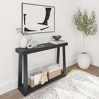 Plank+Beam Solid Wood Console Table with Storage, 46 Inch, Sofa Table with Shelf, Narrow Entryway Table for Hallway, Behind The Couch, Living Room, Foyer, Easy Assembly, Black