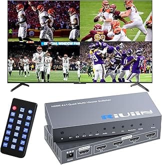 HDMI Multiviewer Switch 4x1 - Quad Multi-Viewer Seamless Switcher 4 in 1 Out, 8 Viewing Modes, 1080p Input, Compatible with PS4, Xbox