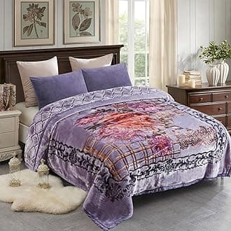 JML Korean Style Mink Blanket Heavy King Size 87" x 94", 10.5 Pounds Plush Fleece Blankets for Winter- Silky Soft and Warm, 2 Ply A&B Printed Embossed Raschel Bed Blanket (Peony Grey-Blue)