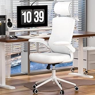 Ergonomic Office Chair, High Back Mesh Desk Chair with Molded Foam Cushion, Adjustable Headrest, Lumbar Support, Lock Function (All White)