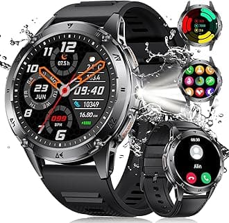 LIGE Smart Watch for Men (Answer/Make Calls), 1.43" AMOLED Fitness Watch with LED Flashlight, 120+ Sports Modes, Heart Rate SpO2 Sleep Monitor Stress Test, iOS Android Waterproof Outdoor Smartwatch