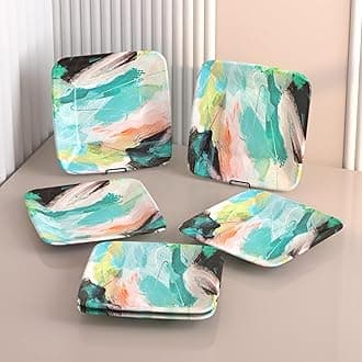 Castleite Bliss Melamine Quarter Plates Set Of 6 - Size 7', Non Breakable, Square Designer Plate For Serving Snacks, Breakfast, Lunch Or Dinner At Home, Or Cafe, Stainless (Tropicana Cabana) - White