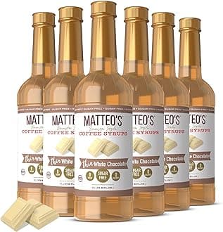 Matteo's White Chocolate Syrup for Coffee, Lattes, Cappuccinos & Desserts – Sugar-Free Sweetener for Beverages, Keto Friendly, Zero Calories, Indulgent Flavor, Non-Alcoholic, 33.8oz (6pk)