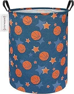 Large Storage Basket,Laundry Hamper/Bathroom/Home Decor/Collapsible Round Storage Bin,Boys and Girls Hamper/Boxes/Clothing(Round-Basketball)