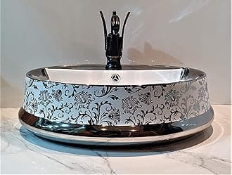 B Backline Table Top Ceramic Wash Basin Oval Shape Counter Top Bowl Basin Wash Basin Vessel Sink For Bathroom & Living Room 22 X 17.5 X 6 Inch (Silver White) (Only Basin)
