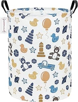 QUEENLALA Large Storage Basket,Laundry Hamper/Bathroom/Home Decor/Collapsible Round Storage Bin,Boys and Girls Hamper/Boxes/Clothing(Round-Colorful Bear)