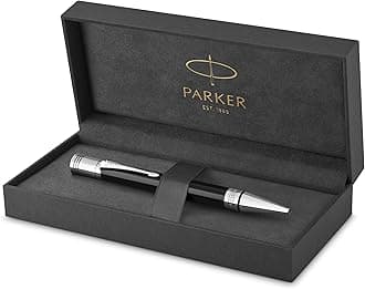 Parker Duofold Ballpoint Pen | Classic Black with Palladium Trim | Medium Point Black Ink Refill | Premium Gift Box