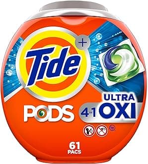 Tide PODS 4 in 1 Ultra Oxi Laundry Detergent Soap PODS, High Efficiency (HE), 61 Count