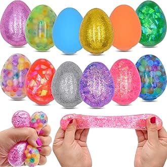 12 Pack Easter Eggs Squeeze Toys Stress Balls Squishy Toys for Kids Boys Girls Easter Egg Hunt Easter Basket Stuffers Egg Fillers Party Favors Gifts