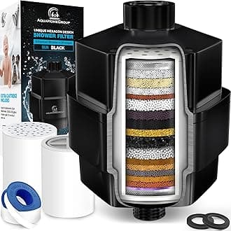 20 Stage Shower Filter for Hard Water - High Output Universal Shower Head Filter for Chlorine, Fluoride, Heavy Metals - Vitamin C E Shower Water Filter for Hair and Skin (Black)