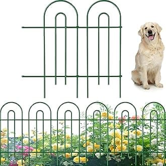AMAGABELI 14 Panels 32in(H)×20ft(L) Decorative Garden Fence No Dig Rustproof Metal Pre-Linking Fence Panels Garden Edging Border Animal Barrier Fencing for Flower Beds Yard Patio Outdoor Decor Green