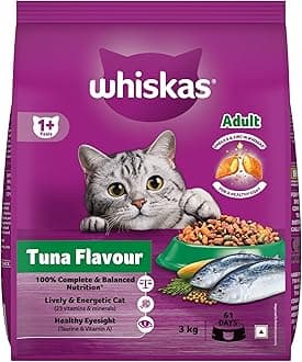 Whiskas Adult (1+ Years) Dry Cat Food, Tuna Flavour, 3 kg, Contains 41 Essential Nutrients, Complete & Balanced Nutrition for Adult Cats