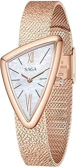 SAGA Sailboat Women's Luxury Quartz Watch with Swiss Movement, Roman Numeral Dial, Danube Crystal, Stainless Steel Triangular Case, 3ATM Water Resistant - Elegant Gift for Small Wrists