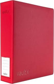 Vault X Trading Card 3 Ring Binder, fits 9 Pocket Pages, 900 Cards, Exo-Tec Material, Easy Open, D-Ring Clip Folder for Collectible Card Games, Sports, TCG (Red, Large)