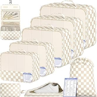 9 Set Packing Cubes with Packing List Luggage Packing Organizers for Travel Accessories (Khaki checkered)