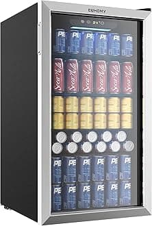 EUHOMY Beverage Refrigerator Cooler, 128 Can Mini Fridge with Glass Door for Soda Beer or Wine, Beverage Cooler for Home, Office, Bar with Adjustable Removable Shelves, Silver