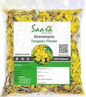 SAARA Herbal Fresh Dried Avarampoo Flower | Dry Avarampoo | Senna Auriculata | Tanner's Cassia | Tangedu For Herbal Tea, Skin Hair Care And More (Pack Of 1 X 50G) No Added Color, 50 Gram