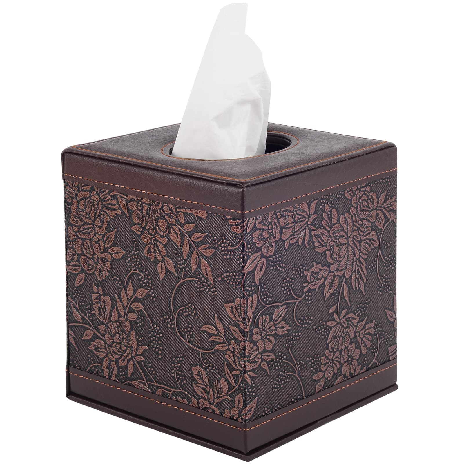 Antique Leather Square Tissue Box Cover/Holder,RHCSZ Table Napkin Case Dispenser,Facial Tissues Organizer with Magnetic Bottom for Home Office,Tissues Cube Box (Retro)