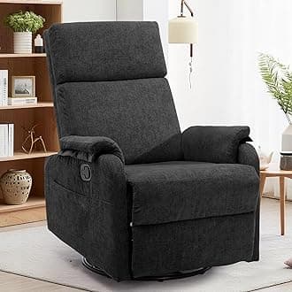 Korser Recliner Chair, Swivel Rocking Recliner Chair for Adults, Glider Rocking Chair, Small Nursery Chair Recliner for Living Room, Reclining Chair with Modern-Designed Armrests, Chenille, Black