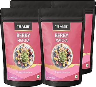 TE-A-ME Berry Matcha Tea Powder, 200g (132 Servings) | Tasty & Delicious | No Artificial Sweeteners | Premium Grade | Ceremonial Grade | Flavoured Matcha
