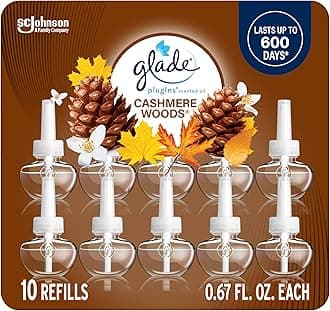 Glade PlugIns Refills Air Freshener, Scented and Essential Oils for Home and Bathroom, Cashmere Woods, 6.7 Fl Oz, 10 Count