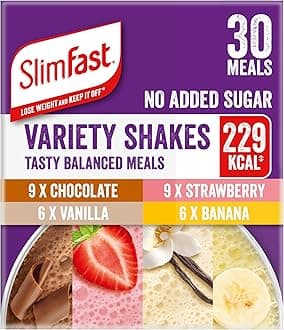 SlimFast Variety Shakes Sachets Assorted Box, Pack of 3 Boxes (30 Sachets), Packaging May Vary