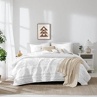 WDCOZY White Boho Oversized California Cal King Size Quilt Bedding Set with 2 Pillow Shams, Farmhouse Lightweight Soft Bedspread Coverlet for All Season, 3 Pieces