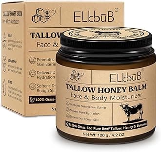 ELBBUB Whipped Tallow Cream for Face & Body - 100% Grass-Fed Beef Tallow, Natural Honey & Beeswax Moisturizer, Deep Hydration & Nourishment, Oil-Free & Unscented, Fast Absorbing