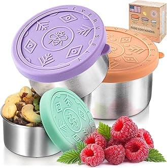 Everusely - Stainless Steel Food Containers - 3 Pack, Bright - Metal Lunch Box - Nesting Snack Containers for Office, Home Food Storage - Leakproof Silicone Lids - Dishwasher and Freezer Safe